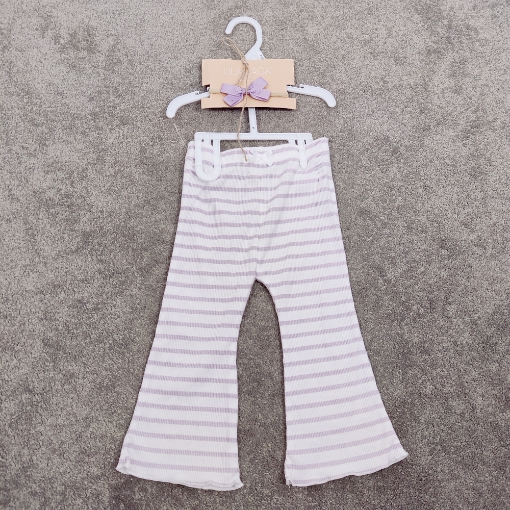 Lila & Jack Baby Girl's Flare Pants and Head Band Set in White Purple Striped